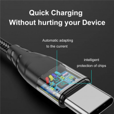 Кабель USB 2.0 Am - Type-C 1.0m (3A, быстрая зарядка, нейлоновая оплётка, black) USLION