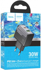 Адаптер питания hoco CS73A Star Speed (100/240V - USB, USB Type-C, 3А, 30W, быстрая зарядка, QC3.0, PD, GaN, black)