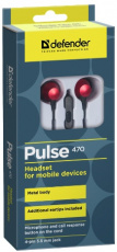 Наушники Defender Pulse 470 (затычки, для мобильных устройств, с микрофоном, 1.2m, black-red)