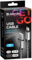 Кабель USB 2.0 Am - micro USB 1.0m (USB08-03T PRO, 2.1A, нейлоновая оплётка, white) Defender