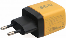 Адаптер питания скоростной Cablexpert MP3A-PC-53 (110-240V - USB, USB Type-C, 5V-3А, 9V-3A, 12V-2.9A, 15V-2.3A, 20V-1.75A, 35W, быстрая зарядка, QC4.0, PD3.0, GaN, black-yellow)