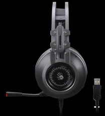 Наушники A4Tech Bloody J527 (полноразмерные закрытые, подключение по USB, с микрофоном, регулятор, игровые, виртуальный объёмный звук 7.1, 2m, подсветка, grey)