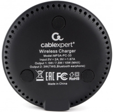 Зарядное устройство Cablexpert MP3A-PC-33 (беспроводное, 10W, кабель Type-C 1m, 70x70x8mm, black)