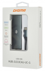 USB 3.0 HUB Digma HUB-2U3.0СAU-UC-G (Type-C, 3 порта, Audio разъёмы, активный, dark grey)