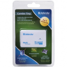 Карт-ридер DEFENDER COMBO TINY + USB хаб (3 порта, microSD, SDHC, M2, MS, MS Duo, RS-MMC) white