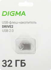 Флеш накопитель USB 2.0 32Gb Digma DRIVE2 (DGFUM032A20SR, 20/10MBs, silver)