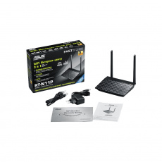 Роутер ASUS RT-N11P (300Mbps, 2.4GHz, 4 ports, 100Mbps, 2 внешние несъёмные антенны 5dBi, black)