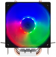Вентилятор DeTech DT-C612L (1150/1151/1155/1156/1200/1700/AM2/AM3/AM4, 90mm, Hydro, Al+Cu, 1900rpm, 27dBa, 2 тепловые трубки 6mm, DTH, 3pin, rainbow LED, 90W, black) RTL