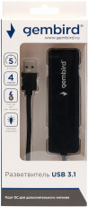 USB 3.1 HUB Gembird UHB-C354 (4 порта USB3.0, 0.19m, black)