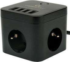 Сетевой фильтр Cablexpert Cube (CUBE-3-U4-B-1.5, 3 розетки, 1.5 метра, 4*USB 2.1A (3.1A max), 2200W, 10A, black) RTL