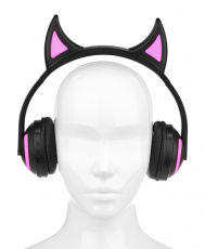 Гарнитура QUMO Party Cat (накладная закрытая, беспроводная, Bluetooth 4.2+EDR, с микрофоном, 360mAh, до 14 часов работы от батареи, регулируемая подсветка, black)