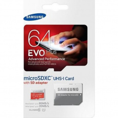Карта памяти SDXCmicro Card 64Gb Samsung EVO Plus (MB-MC64DA/RU, Class 10, UHS-I, 80MB/s, адаптер SD)
