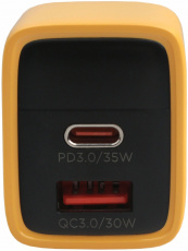 Адаптер питания скоростной Cablexpert MP3A-PC-53 (110-240V - USB, USB Type-C, 5V-3А, 9V-3A, 12V-2.9A, 15V-2.3A, 20V-1.75A, 35W, быстрая зарядка, QC4.0, PD3.0, GaN, black-yellow)