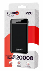 Внешний аккумулятор FUMIKO P20 (FPB-020, литий-полимерный, 20000mAh, 2*USB 2.1A, вход 2A, black)