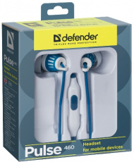 Наушники Defender Pulse 460 (затычки, для мобильных устройств, с микрофоном, 1.2m, blue-white)