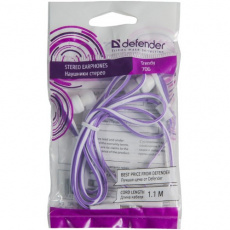 Наушники Defender Trendy-706 (затычки, без микрофона, 1.1m, white-purple)