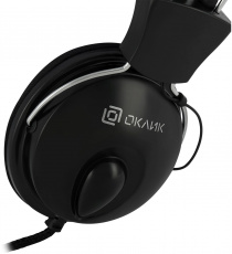 Наушники Oklick HS-M200 (накладные открытые, с микрофоном, регулятор, 1.8m, black)