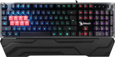 Клавиатура A4Tech Bloody B3370R (USB, механическая, поддержка ПО Bloody KeyDominator (для создания макросов, профилей, полной настройки RGB подсветки), 8 клавиш WASD с оптическими переключателями, игровая, black)