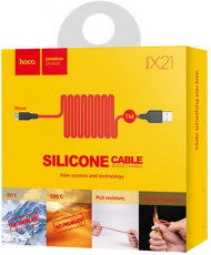Кабель USB 2.0 Am - micro USB 1.0m (X21 Plus Silicone, 2.4A, оплётка из пищевого огнезащищённого и незамерзающего силикона, red) hoco