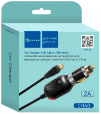 Зарядное устройство от прикуривателя Dream CH40 (12/24V - USB, 2А, кабель microUSB 3.5m, black)