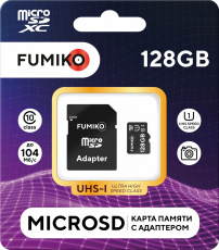 Карта памяти SDXCmicro Card 128Gb FUMIKO (FSD-10, Class 10, UHS-I, до 104MB/s, адаптер SD)