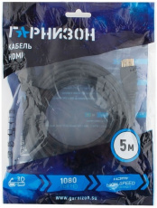 Кабель HDMI (m) - HDMI (m) 5.0m (GCC-HDMI-5M, 4K, ver.2.0, с позолоченными контактами, пакет, black) Гарнизон