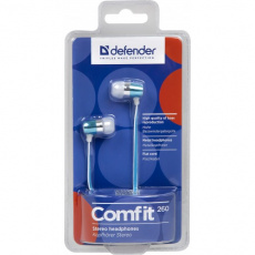 Наушники Defender Comfit-260 (затычки, без микрофона, 1.1m, металлический корпус, blue)