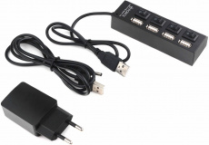USB 2.0 HUB Gembird UHB-U2P4-02A (4 порта, активный, адаптер питания 2.4A, выключатели, 0.55m, black)