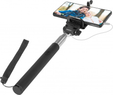Держатель Monopod для селфи Defender Selfie Master SM-02 (для устройств до 9cm, телескопический (20-98cm), металлический, проводное подключение к смартфону (в разъем для гарнитуры), поддержка iOS и Android, black)
