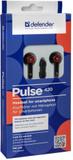 Наушники Defender Pulse 420 (затычки, с микрофоном, 1.1m, black-red)