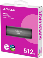 Внешний SSD 512Gb ADATA Super Fast SE760 (ASE760-512GU32G2-CTI, USB3.2 Type-C, 1050Mbs, titanium gray)