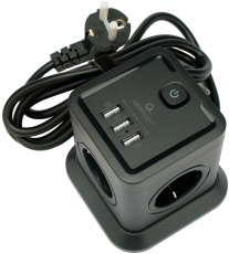 Сетевой фильтр Cablexpert Tower (TWR-4-U3-B-2, 4 розетки, 2 метра, 3*USB 2.4A (3.1A max), 2500W, 10A, black) RTL