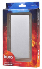 Внешний аккумулятор Buro RA-12000-AL (литий-полимерный, 12000mAh, 2*USB - 3A, вход 1.5А, silver)