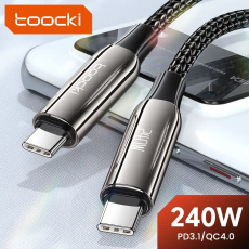 Кабель Type-C --> Type-C 1.0m (5A, 240W, быстрая зарядка, нейлоновая оплётка, black) Toocki