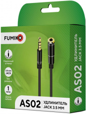 Кабель удлинительный аудио 3.5mm Jack (m) - 3.5mm Jack (f) 1.0m (FAS02-01, 4pin, black) FUMIKO