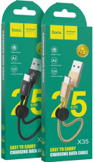 Кабель USB 2.0 Am - Type-C 0.25m (X35 Premium, медь, 3A, быстрая зарядка, нейлоновая оплётка, black) hoco