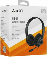 Наушники A4Tech HU-10 (накладные закрытые, подключение по USB, с микрофоном, регулятор, 2m, black)