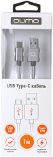 Кабель USB 2.0 Am - Type-C 1.0m (22475, 2A, 10W, нейлоновая оплётка, silver) QUMO