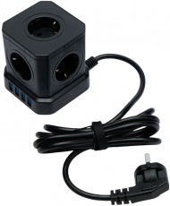 Сетевой фильтр Cablexpert Tower (TWR-5-U4-B-2, 5 розеток, 4*USB 2.4A (3.1A max), 2500W, 10A, black) RTL