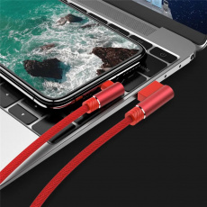 Кабель USB 2.0 Am - Lightning 1.0m (3A, угловой, быстрая зарядка, нейлоновая оплётка, black)