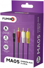 Кабель аудио Jack 3.5 --> 3 RCA, 3.0m (FMA05-02, black) FUMIKO