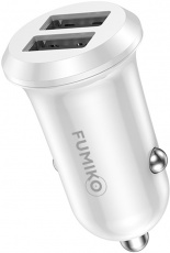 Зарядное устройство от прикуривателя FUMIKO CC01 (FCC01-01, 12/24V - USB, 2 USB разъёма, 2.4А max, быстрая зарядка, white)