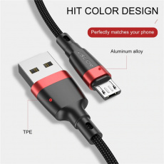 Кабель USB 2.0 Am - micro USB 1.0m (3A, быстрая зарядка, нейлоновая оплётка, black-red) USLION