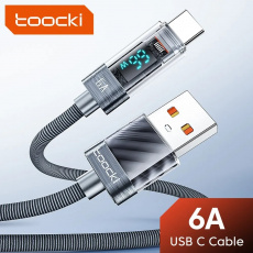 Кабель USB 2.0 Am - Type-C 1.0m (6A, 66W, быстрая зарядка, нейлоновая оплётка, grey) Toocki