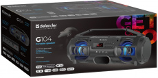 Колонка Defender G104 (12W, портативная, аккумулятор 1500mAh, Bluetooth v.5.0, AUX, USB, MicroSD, FM, MP3, TWS, до 4 часов работы от батареи, подсветка, black)