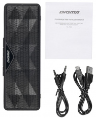 Колонки Digma S-30 (6W, портативные, аккумулятор 600mAh, Bluetooth, микрофон, громкая связь, AUX, USB, MicroSD до 32Gb, FM, MP3, black)