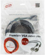 Кабель SVGA Pro 15m/15m 15.0m (CC-PPVGA-15M-B, медь, соединительный, 2 ферритовых фильтра, тройное экранирование. black) Cablexpert