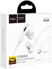 Наушники hoco M1 Pro Type-C (затычки, для мобильных устройств, с микрофоном, 1.2m, white)
