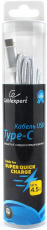 Кабель USB 2.0 Am - Type-C 3.0m (CC-U-USBC01S-3M, серия Ultra, 4.5A, быстрая зарядка, нейлоновая оплётка, silver) Cablexpert