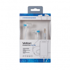 Наушники Velton VLT-JM25L (затычки, без микрофона, 1.2m, white-blue)